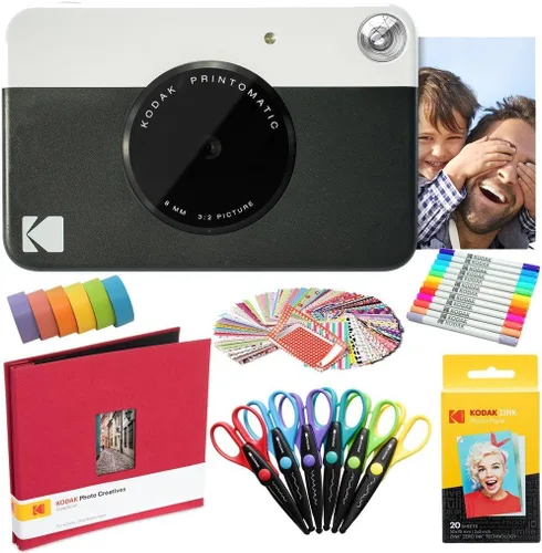 Vista 9 de Kodak Printomatic - Paquete de arte para cámara instantánea (azul) + papel Zink (20 hojas) + álbum de recortes de tela de 8 x 8 + 12 marcadores