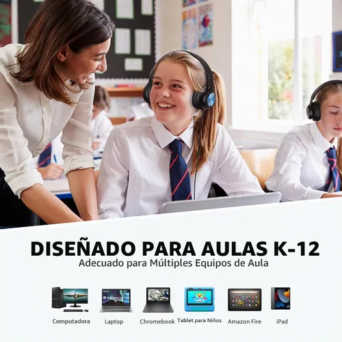 Vista 4 de AILIHEN Paquete de 12 audífonos para el aula, para K-12 School Library 12 colores mezclados