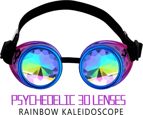 Vista 56 de Gafas caleidoscopio para raves trippy psicodélico steampunk con lentes de cristal de difracción de prisma arcoíris