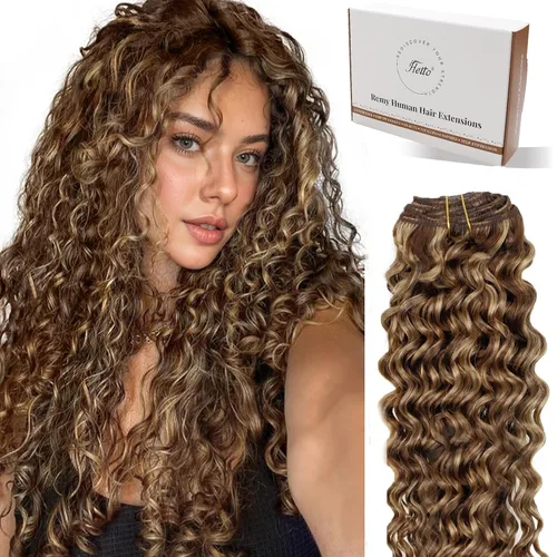 Vista 53 de Hetto . Extensiones de cabello humano rizado con clip, color #1 negro azabache, extensiones de cabello humano ondulado natural para cabeza completa