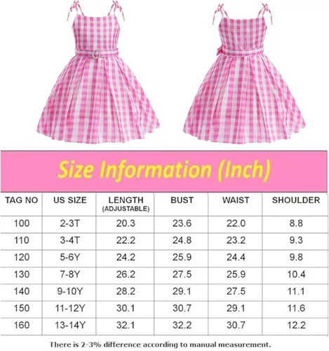 Vista 7 de SHELOVESIT Pink Costume for Girls, Doll Movie Cosplay Outfit, Pink Birthday Dress for Kids Party Dress Up