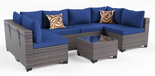 Vista 49 de Kullavik - Juego de muebles para exterior de 6 piezas con sofá modular de ratán de polietileno, color negro