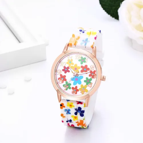 Vista 4 de JewelryWe Women Watches Silicone Band Wristwatch Round Analog Quartz Floral Casual Dress Watch for Ladies for Christmas