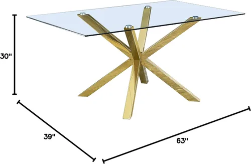 Vista 3 de Best Quality Furniture Mesa de comedor rectangular de cristal transparente de 63 x 39 pulgadas con base de acero inoxidable dorado