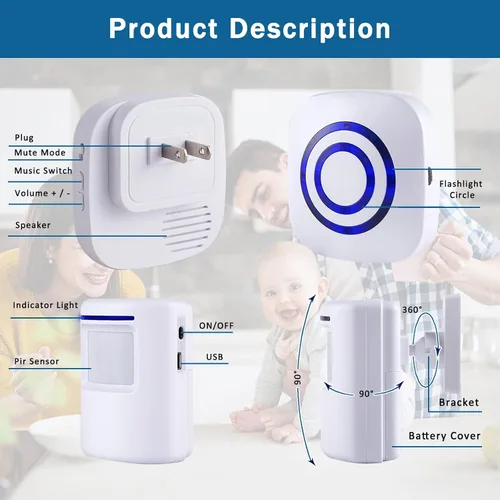 Vista 2 de Alarma de sensor de movimiento - Seanme alarma inalámbrica para entrada de 100m de larga distancia de transmisión de señal, sistema de alarma
