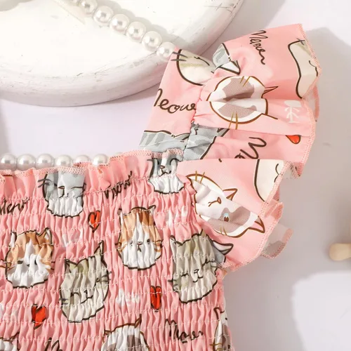 Vista 4 de Vestido de verano para niña pequeña, vestido de dinosaurio con volantes, cuello halter, sin mangas, con vuelo, vestido de tutú de playa casual