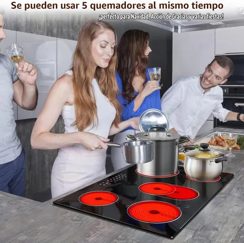 Vista 2 de Noxton Estufa eléctrica de 30 pulgadas, 5 quemadores, estufa eléctrica de cerámica radiante integrada con control táctil de sensor, bloqueo
