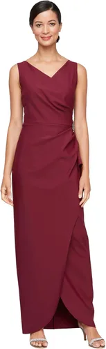 Vista 24 de Alex Evenings - Vestido largo adelgazante para mujer con falda lateral fruncida y volante en cascada Negro