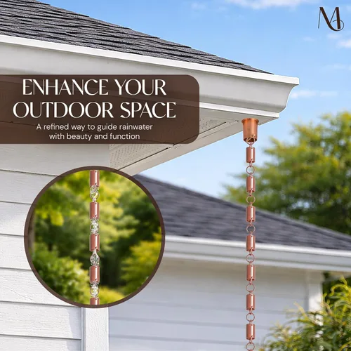 Vista 2 de Monarch Rain Chains Aluminum Cylinder Brushed Copper Rain Chains for Gutters – 8.5 ft Black Decorative Rainchain Outdoor Durable Heavy Duty Gutter