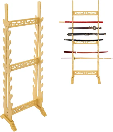 Vista 9 de Katana - Soporte para espada Soporte de piso de exhibición de espada de 20 niveles Soporte de bambú samurái Katana Soporte de piso resistente