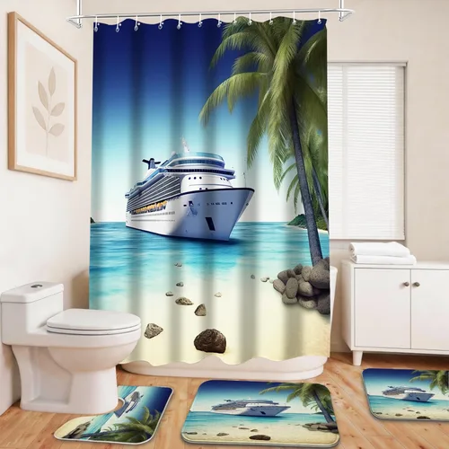 Vista 27 de Cool Modern - Juego de portaaviones para niños con cortina de ducha náutica militar y alfombras de 20 x 31 pulgadas, accesorios de baño, decoración