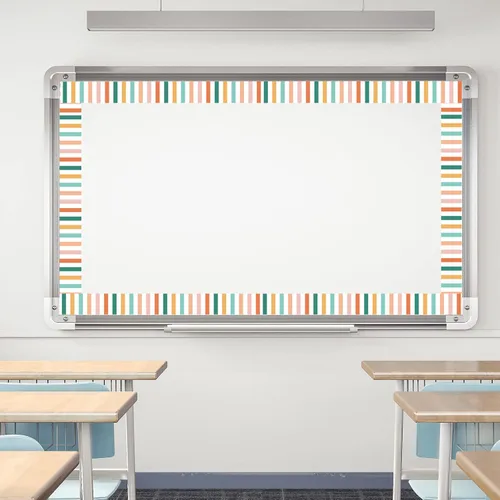 Vista 5 de AnyDesign Bordes retro de 80 pies para tablón de anuncios para el aula, coloridos bordes de margaritas arcoíris y flores, calcomanías para tablón