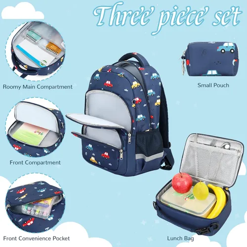 Vista 8 de MIRLEWAIY Mochila para niños de 15.7 pulgadas, juego de 3 piezas con lonchera y estuche para lápices para escuela, niñas, niños y estudiantes