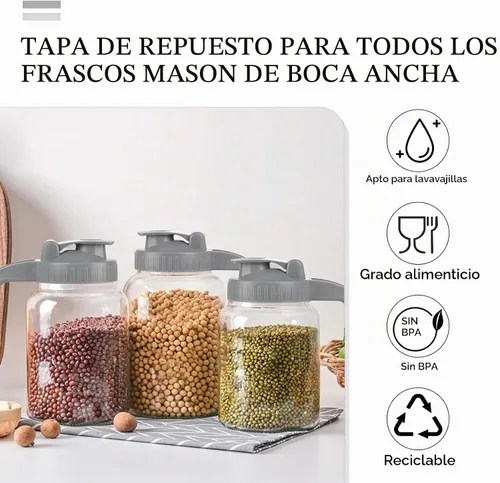 Vista 7 de Tapa de boquilla para tarros de boca ancha, tapa hermética con asa, a prueba de fugas y duradera, paquete de 2