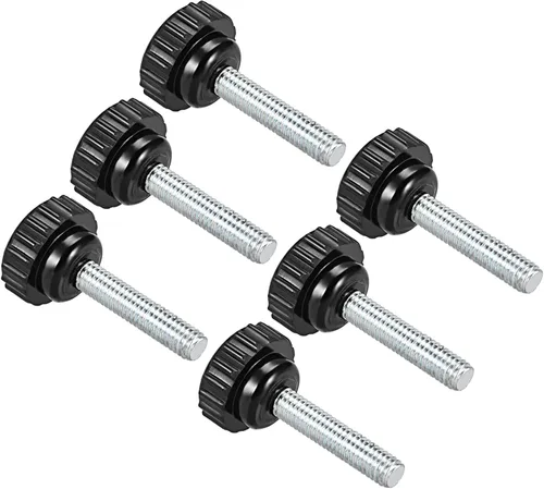 Vista 11 de Perillas de sujeción moleteadas, rosca macho M4 x 0.394 in, cabeza de 0.630 in, pomos de plástico termoestable para tornillo de pulgar negro