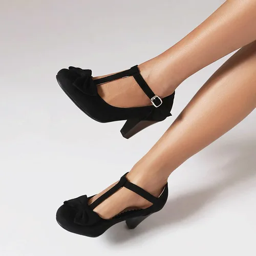 Vista 9 de Elerhythm Zapatos de tacón estilo Mary Jane vintage para mujer con lazo Gatsby de los años 50, puntera cerrada, estilo victoriano de los años 20
