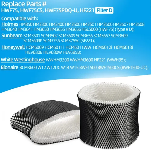 Vista 4 de Alocs HWF75 - Filtro humidificador D de repuesto para Holmes - HM3500 HM3600 HM3650 HM3655 HM3656; Honey-Well HCM6009; Sunbeam SCM3501 SCM3609