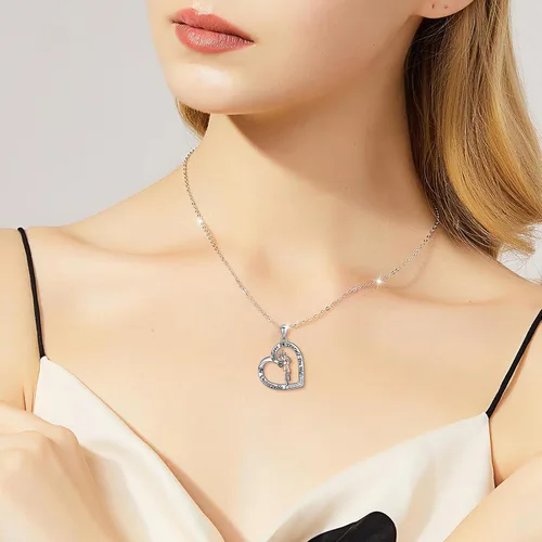 Vista 2 de Ladytree Collar con colgante de corazón de plata de ley 925 grabada para niña, tocando violín, violonchelo, saxofón, baloncesto, voleibol, regalo