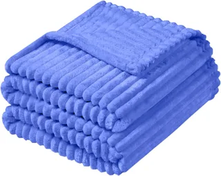 Vessia Manta de Franela de Forro Polar para Sillón, Sofá, Cama, Manta Azul a Rayas de 300GSM para Adultos y Niños, Súper Suave, Cálida, Acogedora,