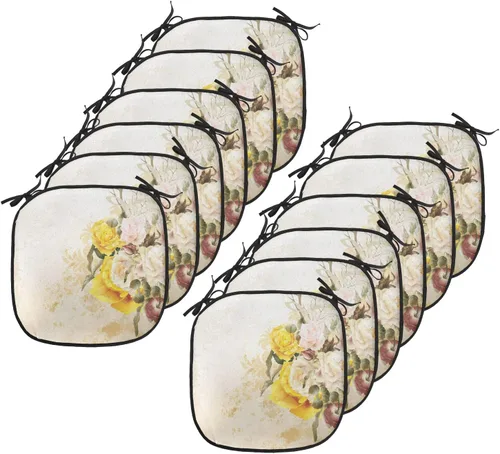 Vista 139 de Lunarable Floral Chair Cushion Pad, Flower Petal with Oriental Detail Culture Design, Seat Padding for Kitchen & Patio with Anti-Slip Backing