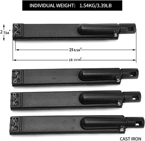 Vista 2 de Kit de tubo de quemador de hierro fundido para parrilla de gas Jennair 720-0061, 720-0062, 720-0063, Nexgrill 720-0671, 720-0165, modelos