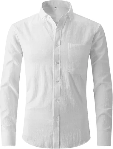Vista 2 de RTRDE Camisas de manga larga elástica para hombre, camisa delgada de color sólido en pulgadas
