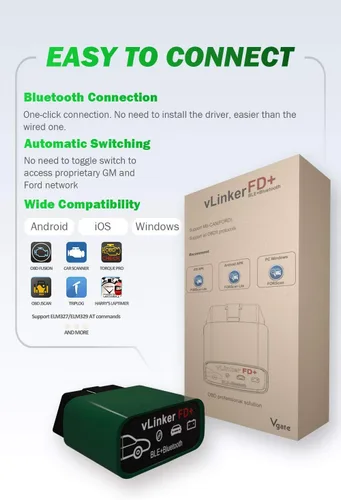 Vista 4 de Vgate vLinker FD Plus OBD2 Adaptador Bluetooth BLE Escáner para FORScan, Funciona con iPhone, Android y Windows