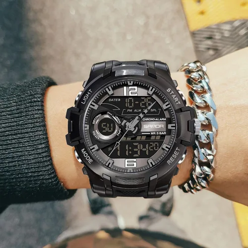 Vista 5 de RORIOS Reloj de cuarzo digital para hombre, reloj de pulsera con temporizador de alarma