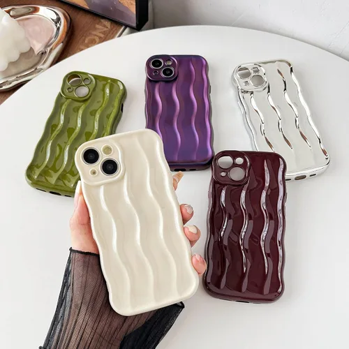 Vista 2 de Caseative - Funda para iPhone 14, color verde Patrón de ondulación de agua Marco de onda rizada suave