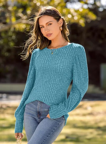 Vista 4 de MIHOLL Blusas elegantes y casuales de manga larga abombadas para mujer
