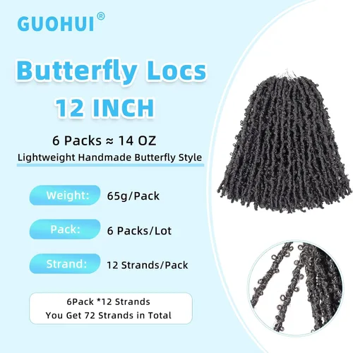 Vista 2 de Superlight Butterfly Locs - Cabello de ganchillo de 12 pulgadas, 6 paquetes