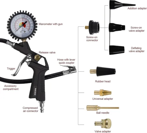 Vista 2 de Hausse Kit de accesorios para compresor de aire de servicio pesado, pistola sopladora de aire y accesorios de manguera de aire, kit de herramientas