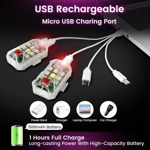 Vista 13 de 4 luces estroboscópicas LED inalámbricas mejoradas con control remoto, luces de advertencia de emergencia recargables por USB, luces LED