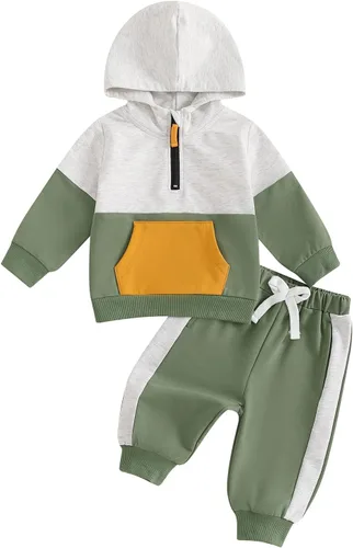 Vista 29 de Conjunto de ropa de otoño e invierno para bebé y niño, sudadera larga con capucha y pantalones para niños pequeños, 6, 12, 18, 24 meses, 2T Adorable