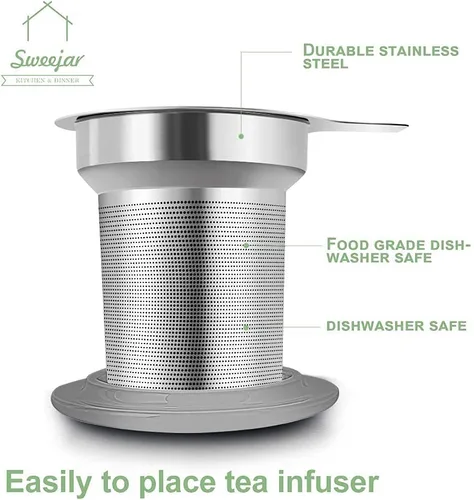 Vista 6 de Sweejar Taza de Té de Porcelana con Infusor y Tapa, Tetera con Filtro, Colador Infusor de Tazas de Té de Hojas Sueltas, 16 Fl Oz para Azul degradado