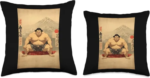 Vista 3 de Sumo Wrestler I Love Japanese Sumo Vintage Art Throw Pillow