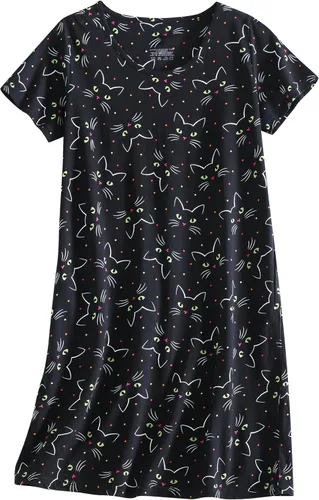 Vista 2 de Inadays Camisón de algodón para mujer, ropa de dormir de manga corta, camisón casual con estampado, pijama holgado y cómodo