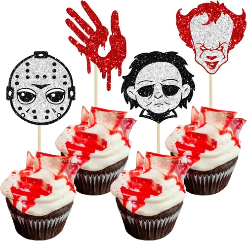 Vista 22 de Gyufise 24 adornos para cupcakes de Halloween con calabaza, fantasma, purpurina negra, decoraciones para cupcakes para niños, decoración de fiesta