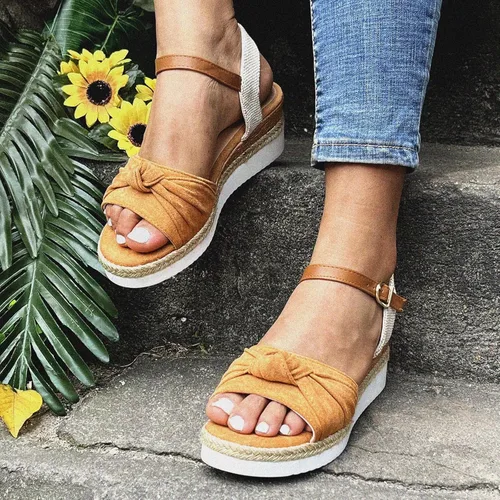 Vista 3 de Womenyiaor Sandalias de cuña para mujer, alpargatas para mujer, puntera abierta, correa al tobillo, sandalias de tacón de cuña, sandalias elegantes