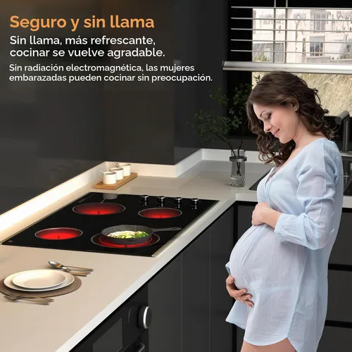 Vista 5 de Placa de Cocina Eléctrica de 30 Pulgadas 4 Quemadores, 6700W Estufa Eléctrica Radiante Integrada con Control de Perilla, Estufa Eléctrica