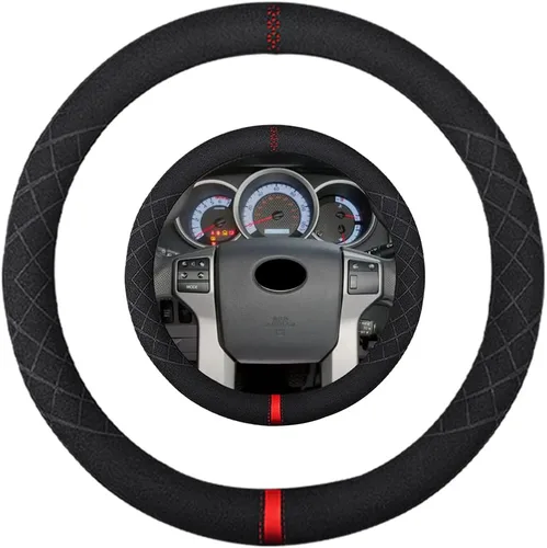 Vista 36 de Funda de volante de gamuza de 14 pulgadas, compatible con Tesla Model 3 Model Y, funda de volante deportiva de cuero gamuza antideslizante
