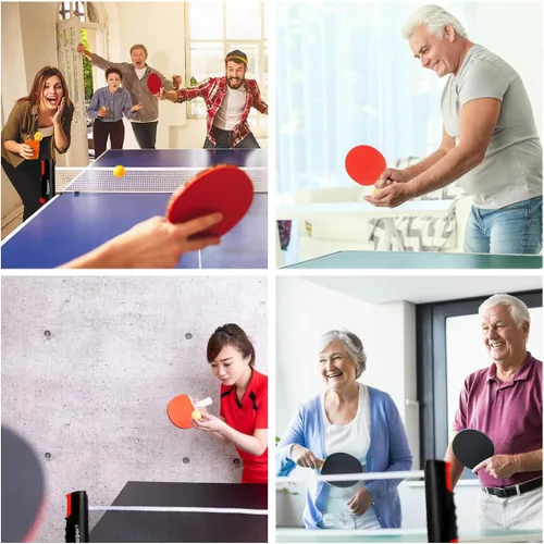 Vista 7 de FBSPORT Set de palas de ping pong, juego de tenis de mesa con 4 raquetas y 8 bolas, red retráctil con bolsa de almacenamiento - accesorios de pala 4