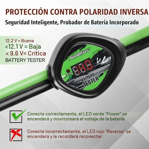 Vista 2 de cables de puente calibre 4 de 20 pies con protector de seguridad inteligente - Cable de batería resistente con protección contra polaridad inversa