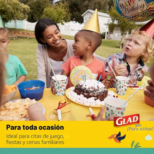 Vista 5 de Glad Platos de papel desechables con diseño de dinosaurio para niños, 7 pulgadas, platos de papel para niños a prueba de remojo y aptos
