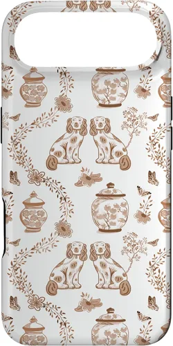 Vista 26 de Funda para iPhone XS Max Preppy Marrón y Blanco Toile Chinoiserie Perros y Jengibre