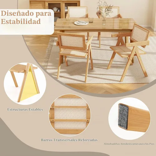 Vista 7 de Giantex Juego de 2 sillas de comedor de caña bohemia, carga máxima de 330 libras, sillas de comedor de madera, sillón de bambú para sala de estar