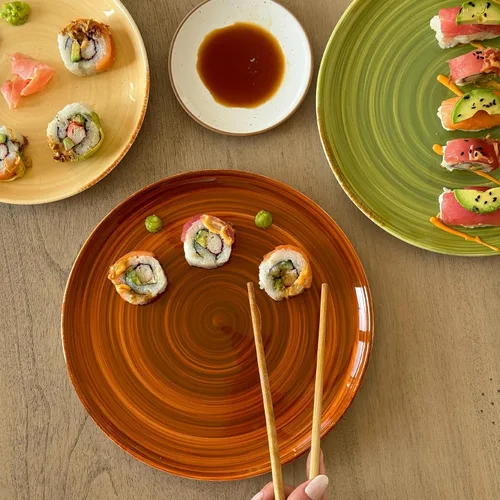 Vista 7 de MORA Platos de Ensalada de Cerámica en Espiral Set de 6, Plato de 8 Pulgadas de Porcelana en Espiral para Cocina, Cena Pequeña, Almuerzo, Aperitivo