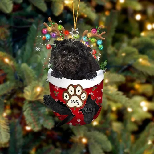 Vista 222 de Adornos personalizados de Pug cervatillo – Decoración personalizada para árbol de Navidad con patas de bolsillo de nieve