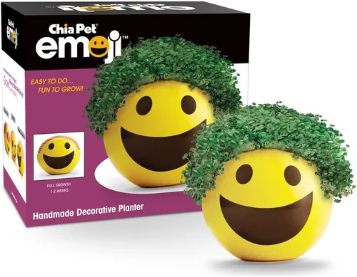 Vista 5 de Chia Pet Emoji Winky con paquete de semillas, maceta decorativa de cerámica, fácil de hacer y divertido de cultivar, regalo novedoso, perfecto