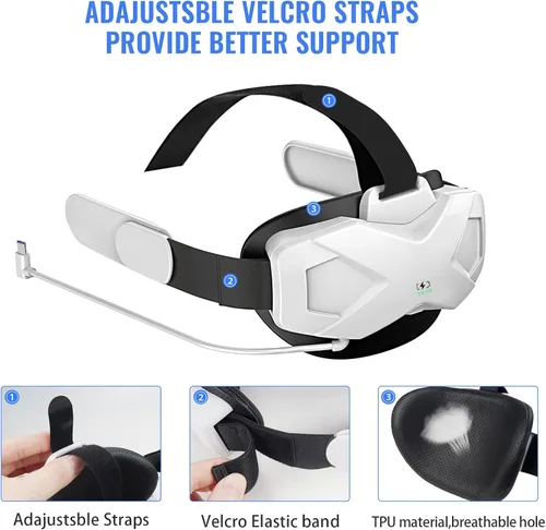 Vista 3 de Elite Head Strap for Oculus Quest 25000 mAh Fast Charging VR Power Adjustable Head Strap Replacement with Enhanced Support and Comfort in VR